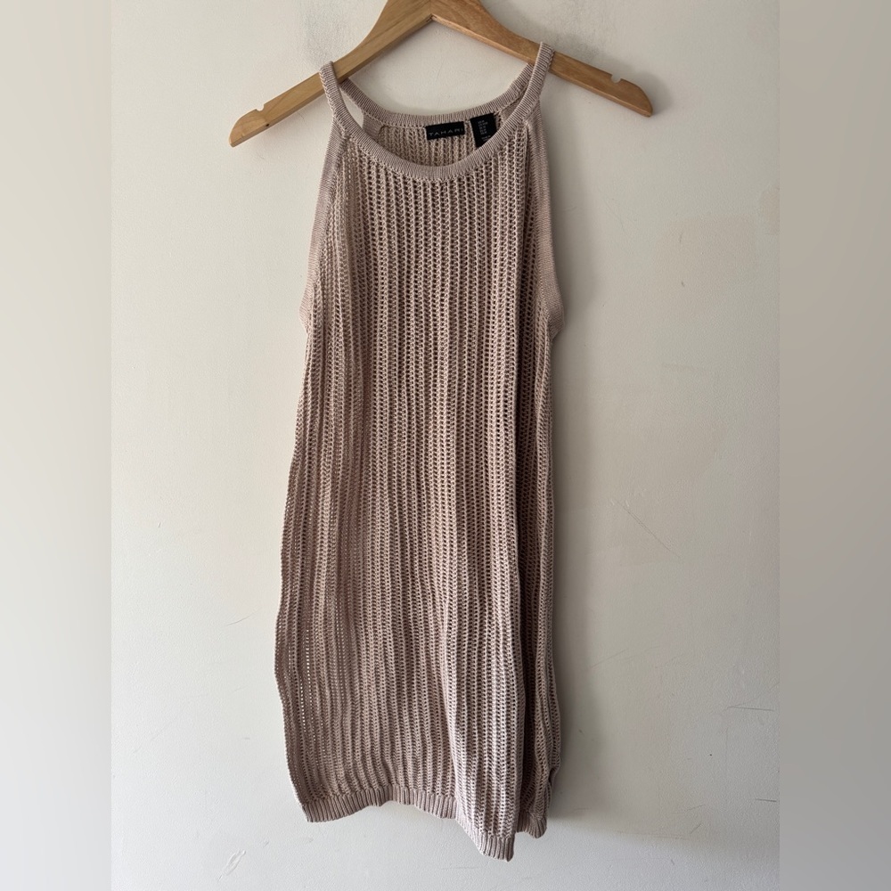 Tahari Brown Open Loose Knit Crochet Adorable Swim Summer Cover Up Dress - Picture 4 of 6